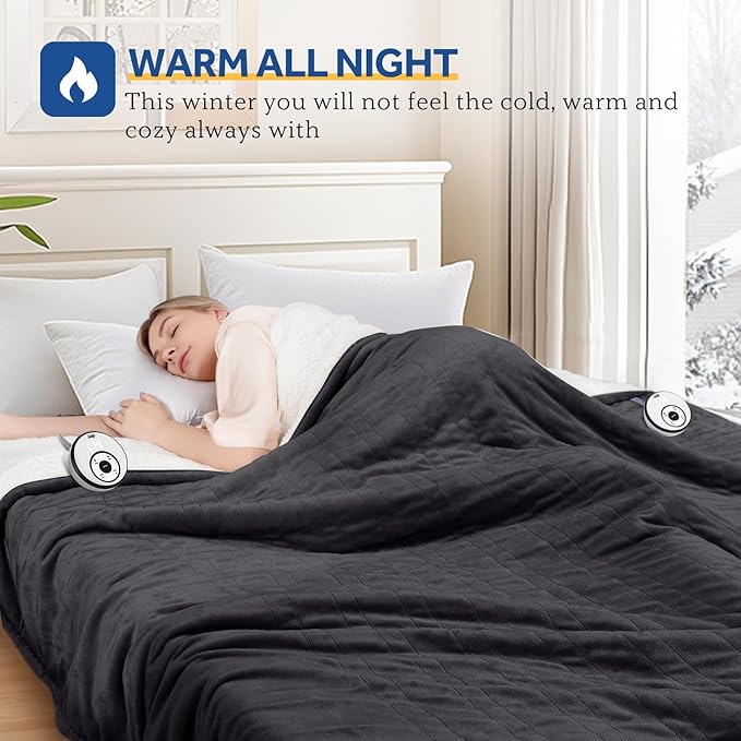 Sealy Electric Blanket Queen 84"*90",Super Cozy Flannel to Sherpa Reversible Heated Blanket Queen Size with 10 Heating Levels & 1-12 Hours Auto Off Overheating Protection Machine Washable,Charcoal-Ruum Studio Home