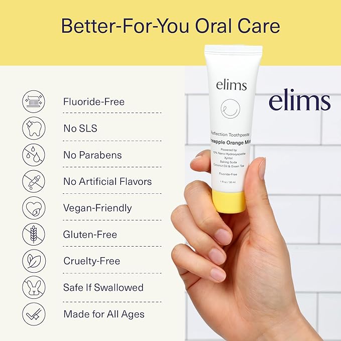 ELIMS Travel Size Nano Hydroxyapatite Toothpaste Fluoride Free - Xylitol Remineralizing Toothpaste for Whitening Sensitive Teeth - Orange Pineapple Mint Toothpaste for Adults & Kids 1oz-Ruum Studio Home