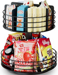 Snack Organizer - Versatile Snack Storage 2 Tier Lazy Susan with Convenient Grab-and-Go Design, Metal Snack Holder for Home, Office, Breakroom, 11.85" L x 11.85" W x 13.3" H (Matte Black)-Ruum Studio Home