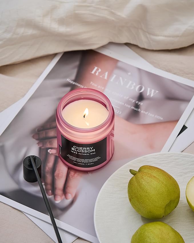 M&SENSE Cherry Blossom Scented Spring Candle, Best Smelling Stress Relief Aromatherapy Candle, 50 Hours 7.05oz Natural Soy Wax Romantic Candle Gifts for Women & Home Decor-Ruum Studio Home