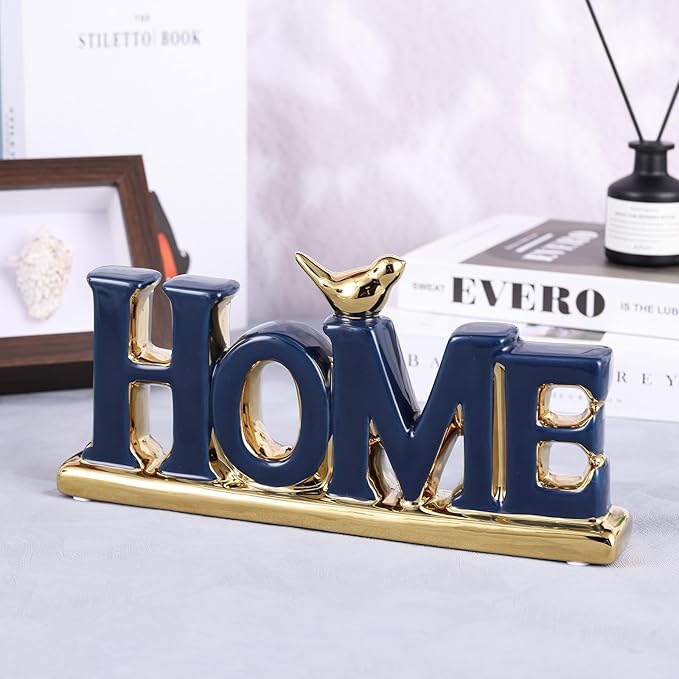Love Sign Decoration,Blue and Gold Home Signs for Home Decor Statue,Modern Bird Sculpture Personalized Love Decor,Gold Style Figurine Decorative Ornaments for Living Room,Bedroom,Desktop-Ruum Studio Home
