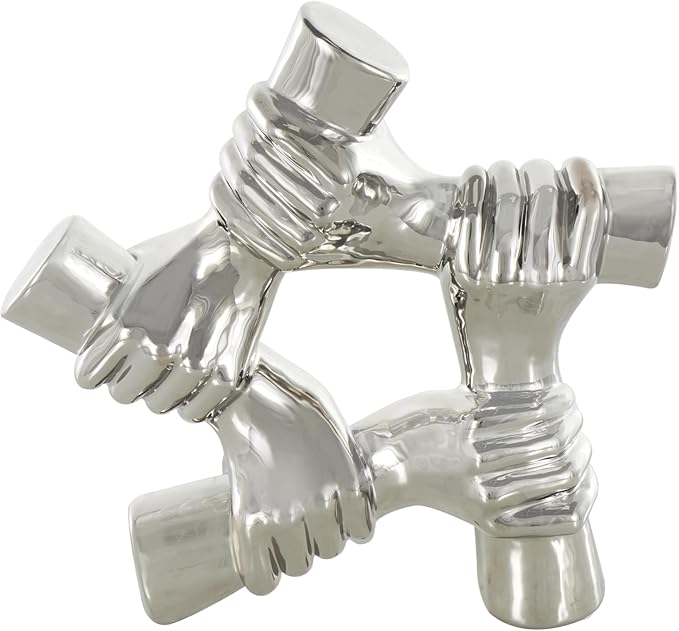 Deco 79 Ceramic Hands Decorative Sculpture Gripping Home Decor Statue, Accent Figurine 13" x 4" x 13", Silver-Ruum Studio Home