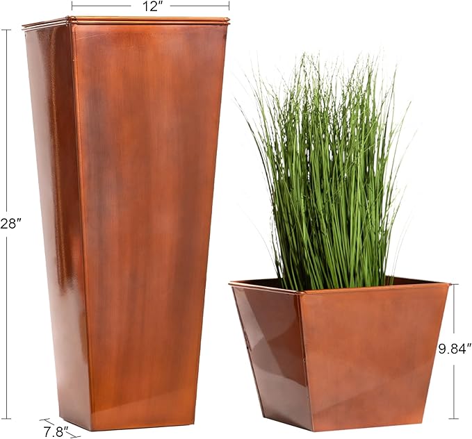 28in Tall Metal Copper Square Planter Galvanized Steel Metal Planters for Indoor/Patio Deck Garden Entrance Planter-Ruum Studio Home
