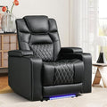 ANJ Power Recliner Chair with USB Port, Electric PU Leather Home Theater Seating for Living Room, Movie Reclining Chairs with Blue Ambient Lighting, Hidden Arm Storage, Cup Holders (Black)-Ruum Studio Home