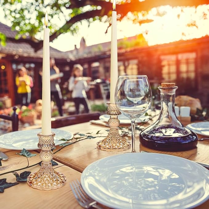 Candlestick Holders Set, 12Pcs 4" H Taper Candle Holders Bulk, Glass Candle Holders for Wedding, Festival, Party & Windowsill Decor, Gold-Ruum Studio Home