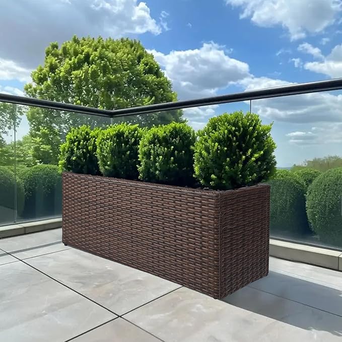 LEWIS&WAYNE Large Rectangular Block Planter Box Handmade Wicker Tall Planters for Outdoor Plants with Removable Liners Modern Planter for Indoor Outdoor Patio Deck - Brown, 36''x12''x16''-Ruum Studio Home