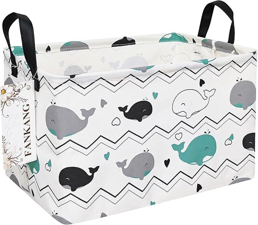 FANKANG Storage Bins, Nursery Hamper Canvas Laundry Basket Foldable with Waterproof PE Coating Large Storage Baskets for Kids Boys and Girls, Office, Bedroom, Clothes,Toys(Rec-whales ）-Ruum Studio Home