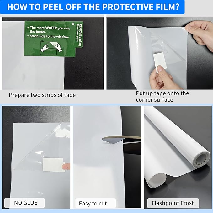 Window Privacy Film with Installation Tools, White Frosted, Static Cling, Anti UV, Heat Control, Ideal for Home Shower Office Glass Door (White Frosted, 45.2×314.9Inch)