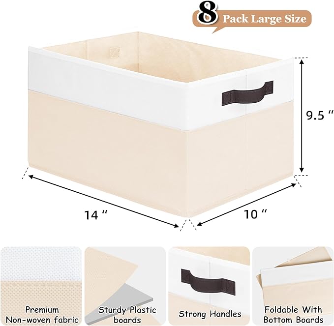 Criusia 8 Pack Large Storage Basket, Fabric Blanket Basket Living Room, Toy Organizers and Storage with Handles for Kids, Laundry Basket for Clothes Towel, Yarn and Craft Storage Bins (14L*10W*9.5H)-Ruum Studio Home