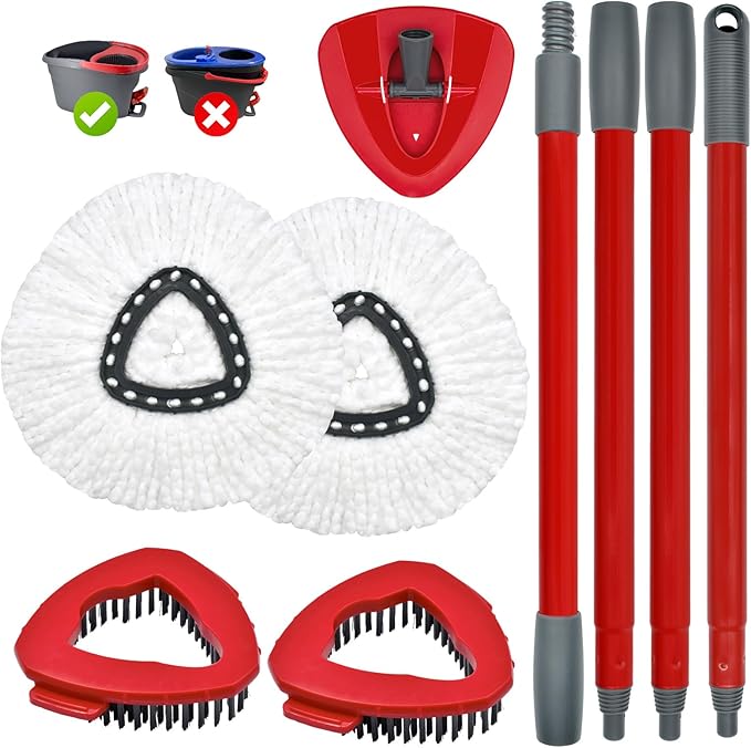 Spin Mop Head Replacement,Iron Spin Handle,Brush and Base Compatible with O Cedar EasyWring 1 Tank System,Microfiber Mop Refills and 30-58" Handle Combo Set to Floor Cleaning(White,1 Tank)-Ruum Studio Home