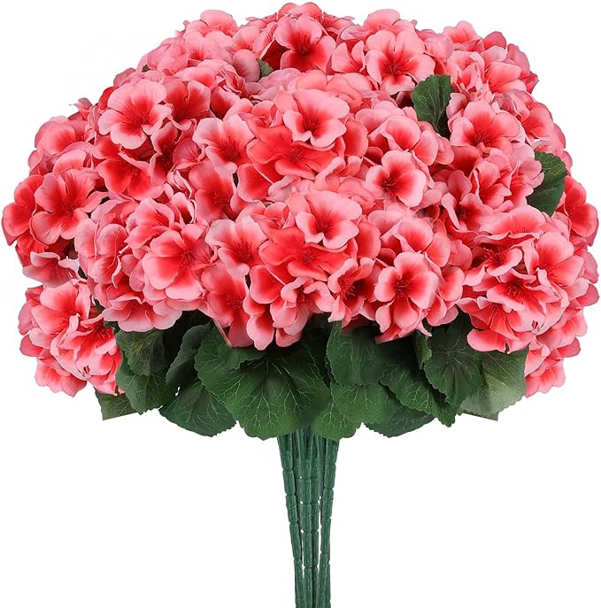 Hananona Artificial Geranium Flowers for Outdoors Geranium Silk Flowers Outdoor UV Resistant Garden Plants Faux Flowers for Home Kitchen Table Centerpieces Decor (12, Peach)-Ruum Studio Home