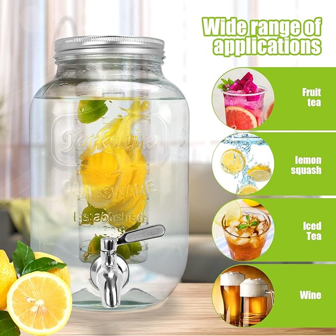 1 Gallon Glass Drink Dispensers For Parties 2PACK.Beverage Dispenser,Glass Drink Dispenser With Stand And Stainless Steel Spigot 100% Leakproof.Lemonade Dispenser With Ice Cylinder.Laundry Detergent-Ruum Studio Home