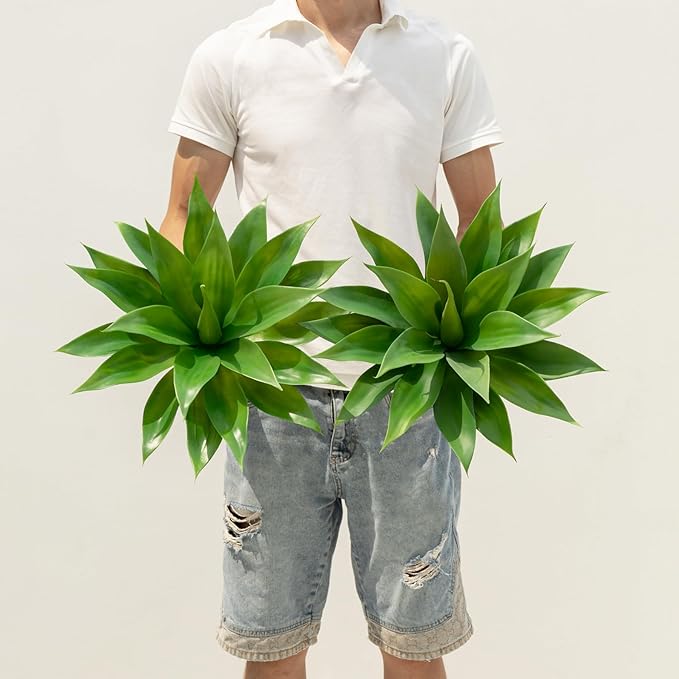 Artificial Agave Plants,Large UV Resistant Fake Agave Planters for Indoor and Outdoor Decorating Artificial Plants for Outdoors Fake Plants (2Pack, 18"-Ruum Studio Home