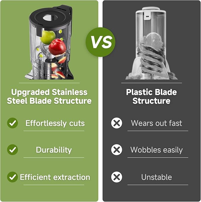 AMZCHEF Cold Press Juicer, Juicers Machines - 5.4" Large Feed Chute for Whole Fruits & Vegetables, Stainless Steel Slow Masticating Juice Easy to Clean, Large Auger, Triple Strainers, Silver-Ruum Studio Home