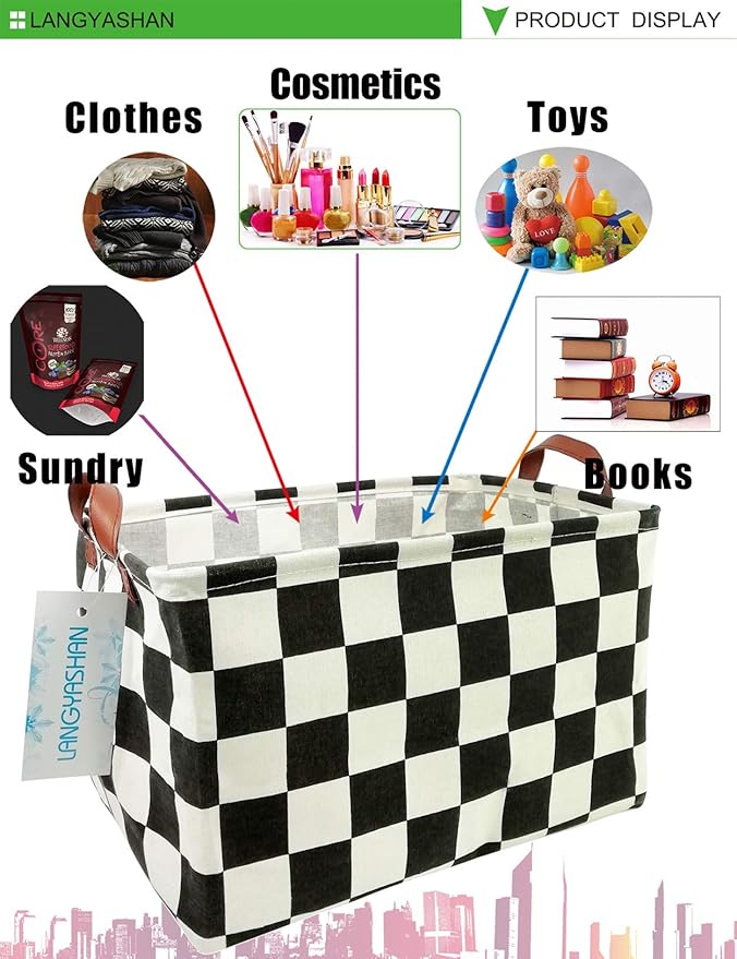 LANGYASHAN Rectangular Storage Bin Collapse Canvas Fabric Cartoon Storage Basket with Handles for Organizing Home Kitchen Boys and Girls Toys Office Closet Shelf Baskets (Rec-Racing flag)-Ruum Studio Home