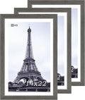 VCK 14x22 Picture Frame Set of 3, Gray Solid Wood Poster Picture Frame, Exclusive Wood Grain, Wall Mounting Hanging-Ruum Studio Home