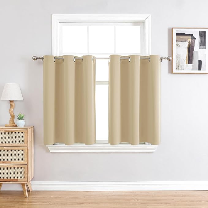 ChrisDowa Small Window Curtains 36 inches Long for Bedroom - Grommet Short Thermal Insulated Room Darkening Curtains for Kitchen (2 Panels, Biscotti Beige, 42 x 36 Inch)-Ruum Studio Home