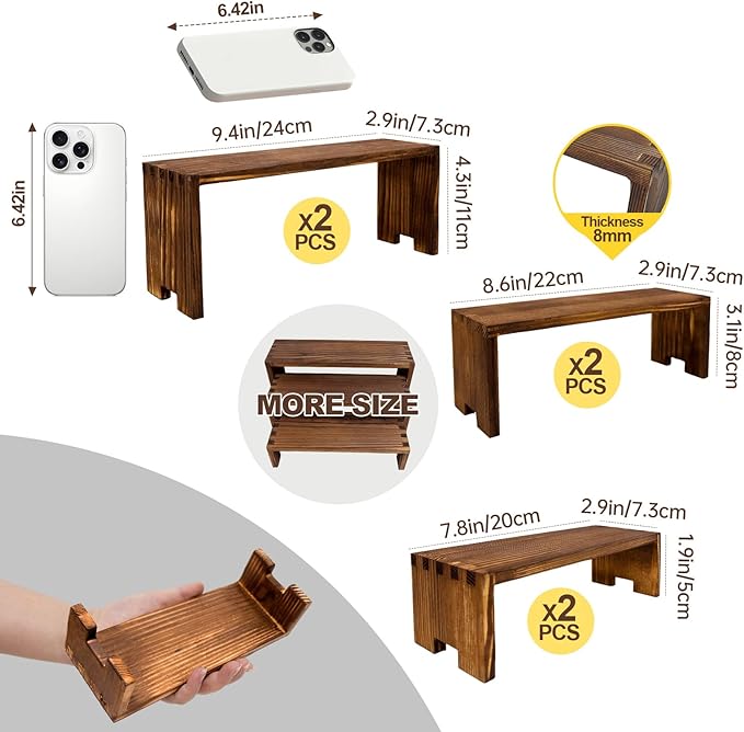 Display Wood Risers Wooden Stand 3 Tier Wood Racks Decorative Rectangular, 2 Set 6 Piece Cupcake Stands Cologne Perfume Organizer Dessert Showcase(Brown)-Ruum Studio Home