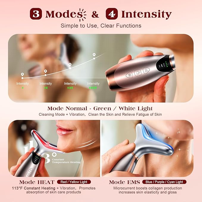 Facial Massager, 7 Colors Red Light Therapy for Face and Neck, Face Lift Device with 113°F Heating Vibration for Multi Skin Care-Ruum Studio Home