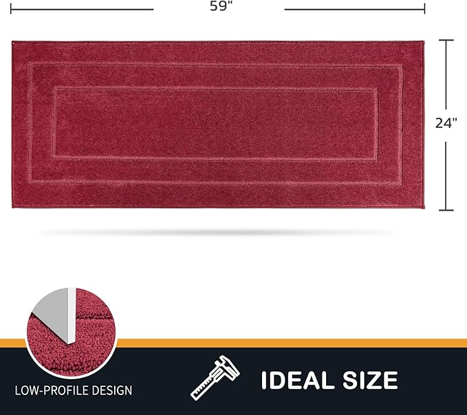 PURRUGS Dirt Trapping Door Mat 24" x 59", Non-Slip/Skid Machine Washable Entryway Rug, Dog Doormat, Super Absorbent Welcome Mat for Muddy Wet Shoes and Paws, Burgundy Red-Ruum Studio Home