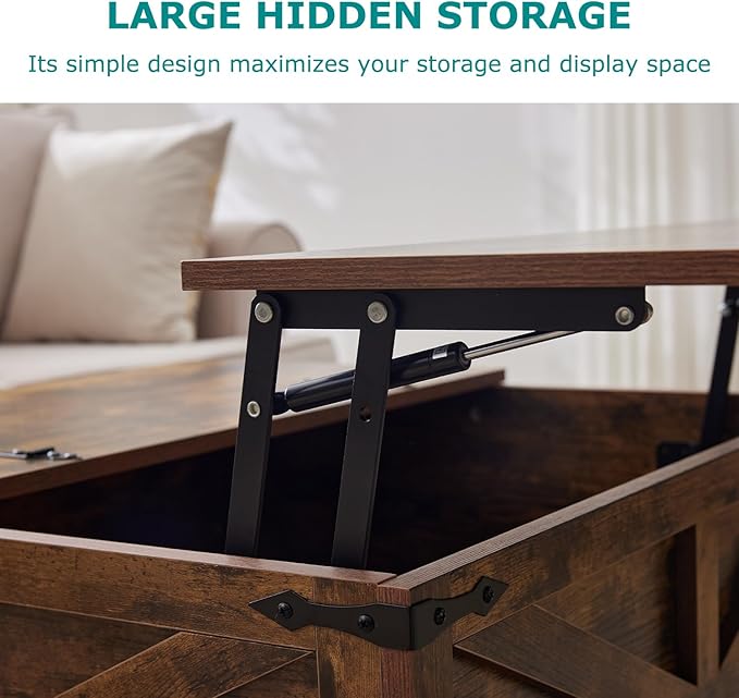 Coffee Table with Storage, Rustic Brown Square Coffee Tables for Living Room, Lift top Coffee Table with Large Hidden Compartment, Smart Cocktail Tables with Flip Top Lids for Home Office-Ruum Studio Home