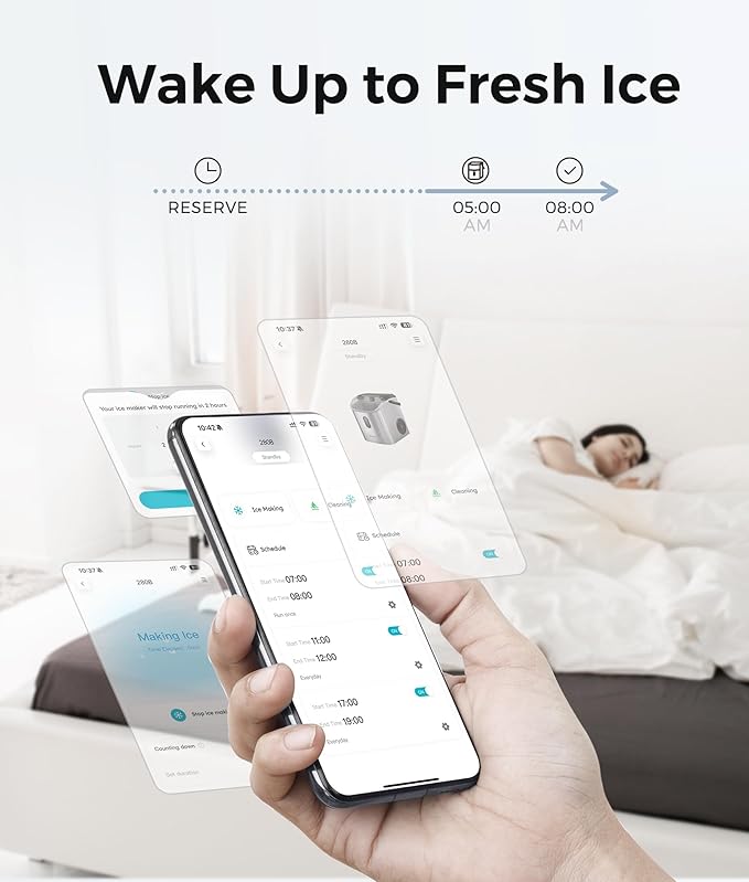 ecozy Smart Nugget Ice Maker Countertop, Portable Pebble Ice Machine with Voice Control, 34lbs/24H Soft Chewable Ice, Self-Cleaning Pellet Ice Maker with APP WiFi for Kitchen Party, Stainless Steel-Ruum Studio Home