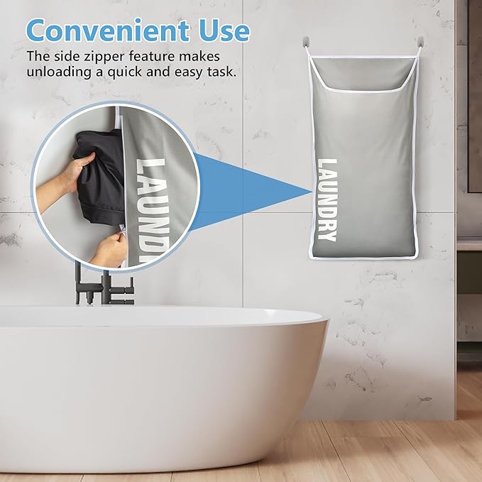 Hanging Laundry Hamper Bag XL 40x22", Space Saving over the Door Storage Bags, Behind the Door Hampers for Dirty Clothes & Wall Mounted Basket for Bathroom, Organizer for Small Room Spaces RV-Ruum Studio Home