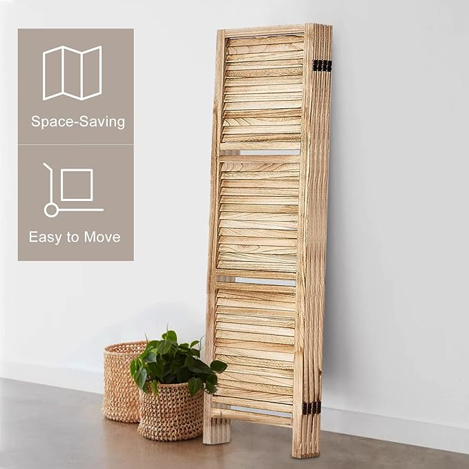 Room Divider with Shelves, Privacy Screen, Room Dividers and Folding Privacy Screens, 5 Panel Wood Temporary Wall Partition Separation Separator, Natural-Ruum Studio Home
