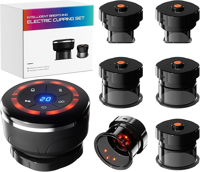 UBALANCE Smart Cupping Therapy Set - Cellulite Massager with 6 Massage Cups, Portable Electric Device for Enhanced Blood Circulation, Reduced Cellulite, and Muscle Soreness Relief(Black)-Ruum Studio Home