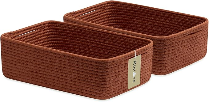 Large Shallow Organizing Baskets 15x11x5.1 Inches - Rope Woven Storage Bins for Bathroom, Shelves, Cube Closet, Red 2 Packs-Ruum Studio Home