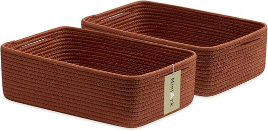 Large Shallow Organizing Baskets 15x11x5.1 Inches - Rope Woven Storage Bins for Bathroom, Shelves, Cube Closet, Red 2 Packs-Ruum Studio Home
