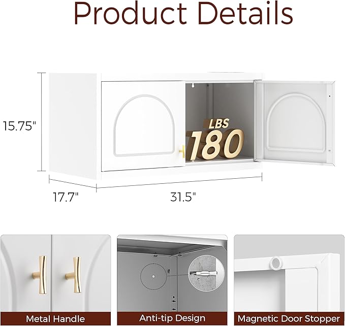 Bathroom Cabinet Wall Mounted, Metal Laundry Wall Storage Cabinets Over Toilet, Medicine Cabinet Organizer with 2 Doors, Floating Cabinets for Launtry, Kitchen, Bathroom, Living Room-Ruum Studio Home