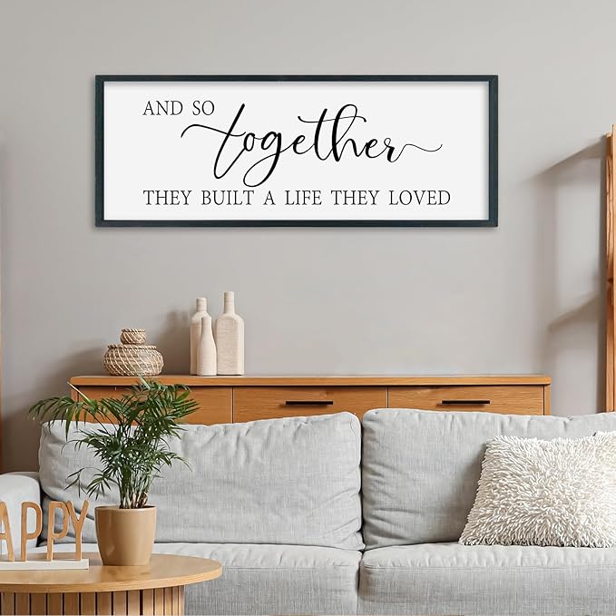 SRSZHIYUE And So Together They Built A Life They Loved Above Bed Sign Wall Decor Art 40"×15" for Master Bedroom Over Bed Large Wood Framed Wall Hanging (Black)-Ruum Studio Home