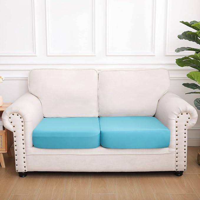 hyha Waterproof Couch Cushion Covers, Stretch Sofa Couch Seat Slipcover for Dog Washable, Non-Slip Waterproof Outdoor Cushion Covers for Patio Furniture Replacement (2 Pieces, Peacock Blue)-Ruum Studio Home