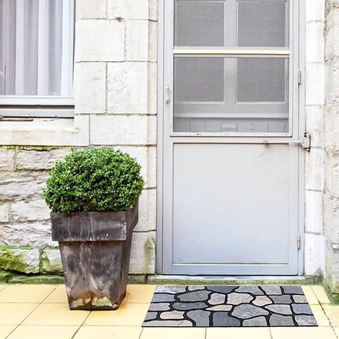 CHICHIC Welcome Door Mat 18X 30 Inch Front Doormat Outdoors for Home Entrance Outdoors Mat for Outside Entry Way Doormat Entry Rugs, Heavy Duty Non Slip Rubber Back Low Profile, Stone-Ruum Studio Home
