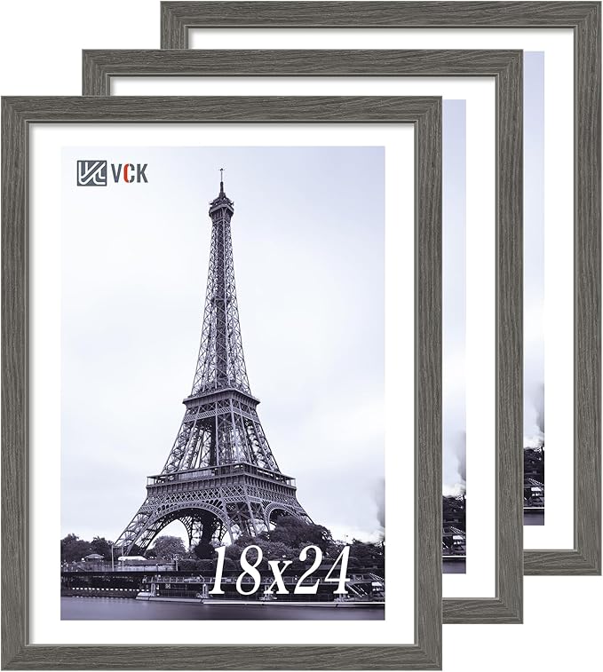 VCK 18x24 Frame Set of 3, Gray Solid Wood Poster Picture Frame, Exclusive Wood Grain, Wall Gallery Frame-Ruum Studio Home