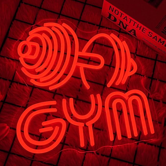 Dumbbell Neon Sign Barbell Gym Neon Signs Gym Letter Neon Light Gym Red Barbell Neon Light Sign for Sports Room, Decor Club,Party Bar,Fitness Club Decoration(Red)-Ruum Studio Home