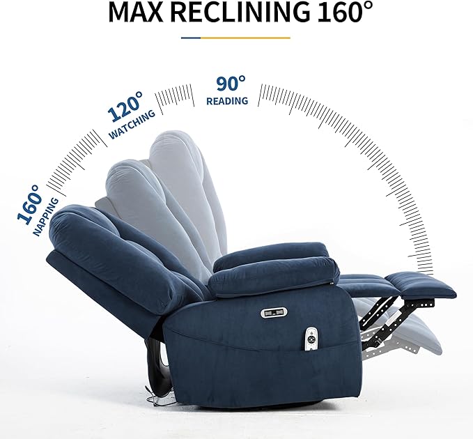 Power Swivel Rocker Recliner Chair for Adults,Rocking Recliners Chairs with Massage and Heat for Living Room, Electric Fabric Reclining Sofa Chair with USB and Type-C Port (Fabirc Blue)-Ruum Studio Home