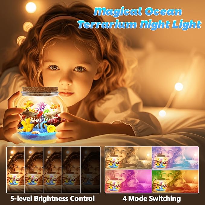 Ocean Light Up Terrarium Kit for Kids - Sea Animal Toys LED Night Light Birthday Gift for Boys & Girls Ages 4 5 6 7 8-12, Kids Arts & Crafts Kit-Ruum Studio Home