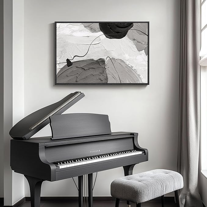 Framed Black and White Abstract Canvas Wall Art, Large Modern Art Prints Paintings Artwork for Walls, Minimalist Gray Pictures for Living Room Bedroom Dining Room Office Bathroom Wall Decor 24x36 In-Ruum Studio Home