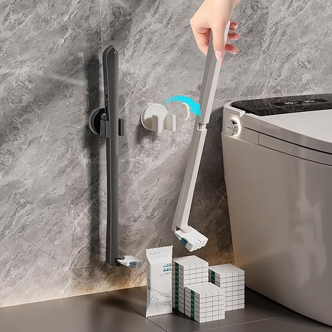 Disposable Toilet Brush with Replaceable Heads, Wall-Mounted Holder, Hygienic Bathroom Cleaning Tool (WhiteToilet Brush + 18 Refills)-Ruum Studio Home