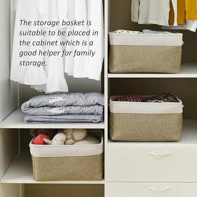 TcaFmac Storage Basket for Organizing - Large 4 Pack Fabric Storage Bins Baskets for Shelves, Foldable Storage Cubes for Closet Cloth Toy Box Gift Organizer(White & Khaki16x12x8 inch)-Ruum Studio Home