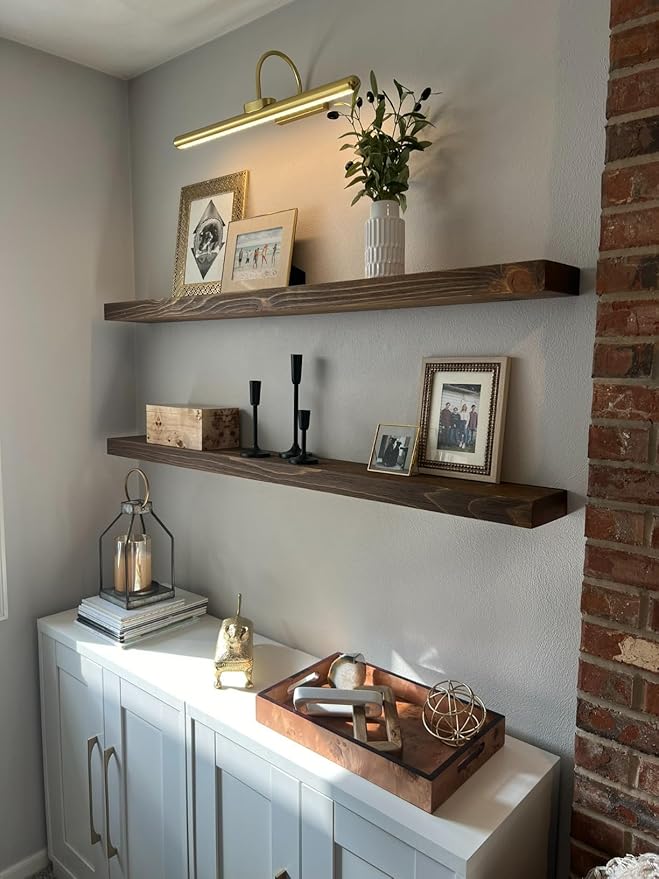 joelsantiques 60 Inch Wooden Floating Shelves for Wall - 60x6x2 in - Made of Natural Wood - Long Heavy Duty Rustic Wall Shelves for Bedroom - Perfect for Living Room, Kitchen - Medium Brown-Ruum Studio Home