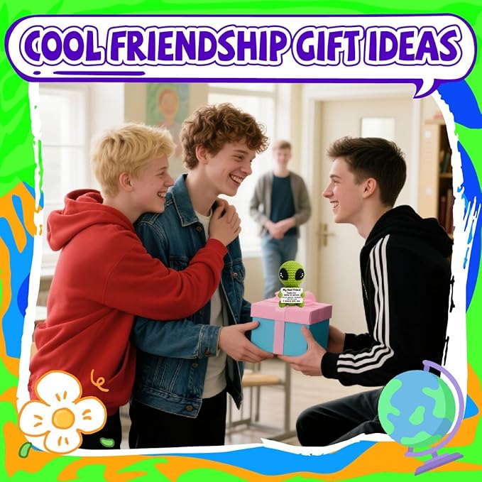 Christmas Unique Long Distance Friendship Gifts Cute Crochet Alien Plush Handmade My Person Fun Figures for Childhood Friends Besties Birthday-Ruum Studio Home