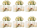 Glass Hurricane Candle Holder Large - Hewory 18pcs Gold Rectangle Flower Holders Centerpiece for Table, Tall Floor Square Pillar Candle Lantern for Wedding, Anniversary, Party, Fireplace, Dining Room-Ruum Studio Home