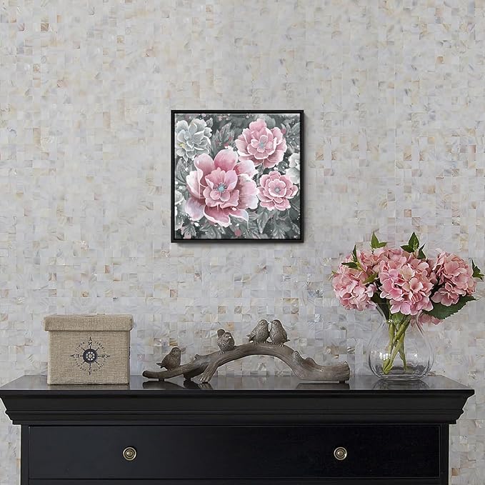 Pink Wall Art Bathroom Décor Modern Framed Floral Wall Picture Black and White Artwork Peony Flower Canvas Print for Bedroom Office Dining Room Décor Small-Ruum Studio Home
