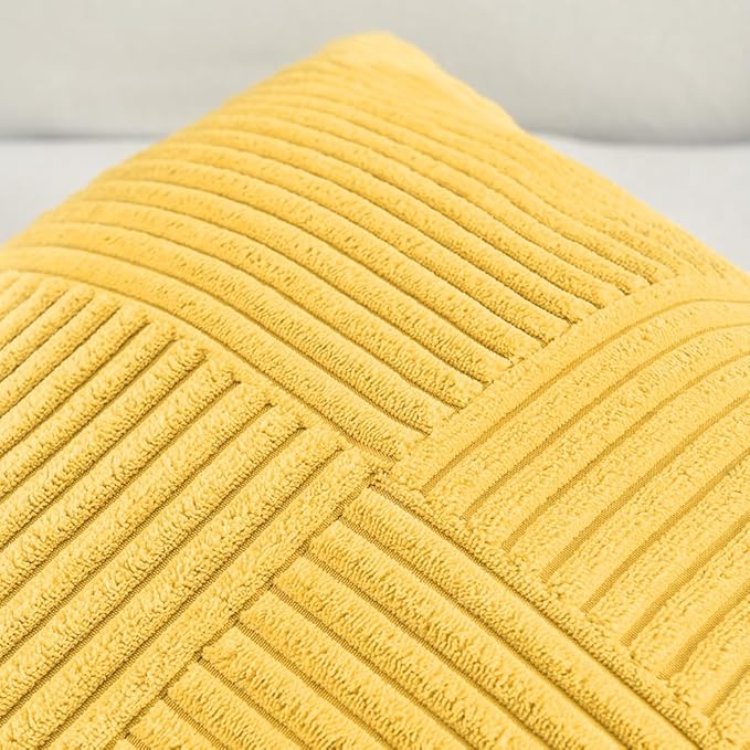 Fancy Homi 2 Packs Yellow Decorative Throw Pillow Covers 16x16 Inch for Living Room Couch Bed, Rustic Farmhouse Boho Home Decor, Soft Corss Patchwork Corduroy Textured Square Cushion Case 40x40 cm-Ruum Studio Home