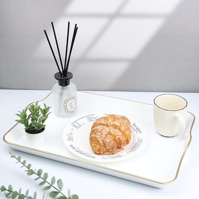 Spsyrine White Decorative Serving Tray with Handles, Elegant Plastic Coffee Table Tray for Ottoman, Living Room, Home Decor-Ruum Studio Home