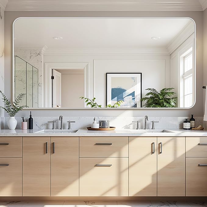 Bathroom Mirror 72" x 36", Large Rectangle Wall Mirror, Silver Metal Frame Wall Mounted Mirrors for Bathroom, Vanity, Bedroom, Entryway Decor(Horizontal/Vertical)-Ruum Studio Home