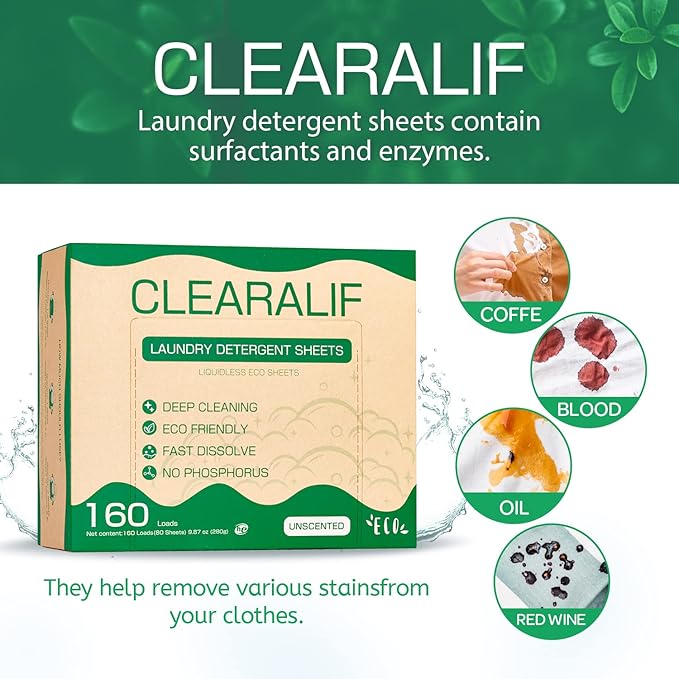 CLEARALIF Laundry Detergent Sheets (480 Loads), Unscented,Great For Travel, Apartments, Dorms, Laundry Detergent Strips Eco Friendly & Hypoallergenic (Pack of 3)-Ruum Studio Home